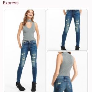 Express distressed mid rise leggings jeans